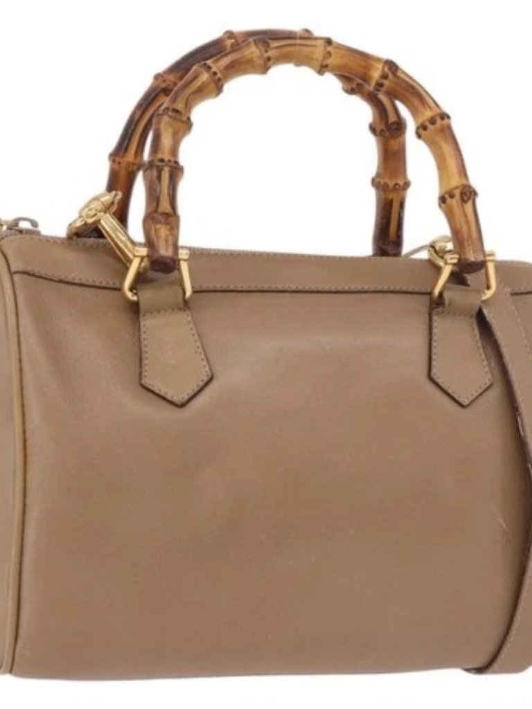 Gucci Bamboo Hand Bag Leather 2way Beige Gold 000 122 0294 Auth 187457